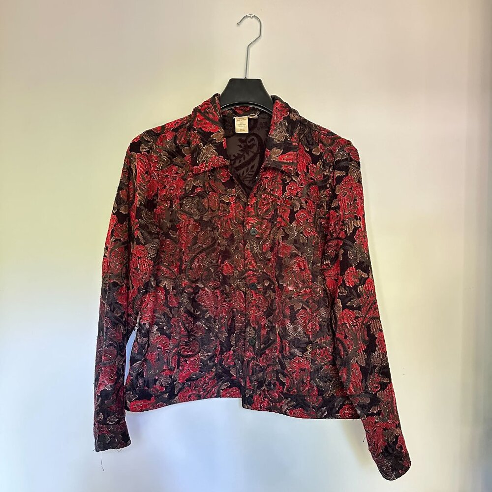 Vintage rose print brocade jacket, dark academia